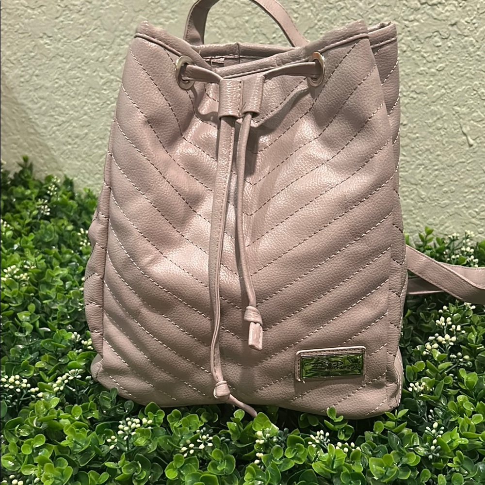 Cream and Silver Quilted Backpack with Drawstring